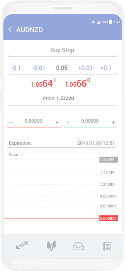 la pantalla de un teléfono móvil con la aplicación MetaTrader 4 mostrando cómo se opera con FXcess