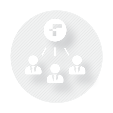 a grey circle with 3 figures and a tool symbol referring to fxcess partners and affiliate tools