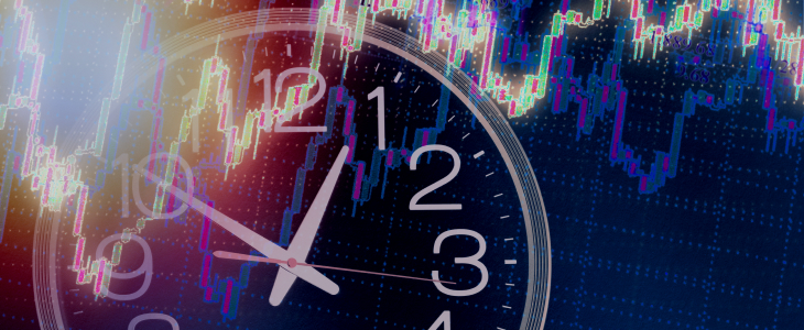 An image featuring a clock integrated with a stock chart, illustrating the impact of time on financial performance.