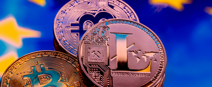 A collage of cryptocurrency logos including Bitcoin, Litecoin, Ethereum, Ripple, Bitcoin Cash, and Ethereum Classic.