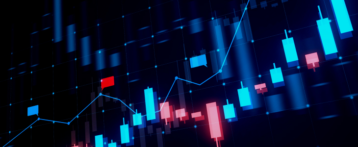 Chart showing stock performance with a red arrow indicating a negative trend in values over time.