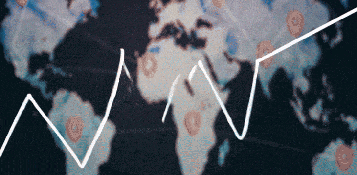 A stylized globe with interconnected lines and symbols, illustrating the evolution of business in a transforming world.