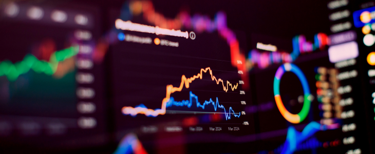 Stock market chart displayed on a screen, showing trends and fluctuations in financial data over time.