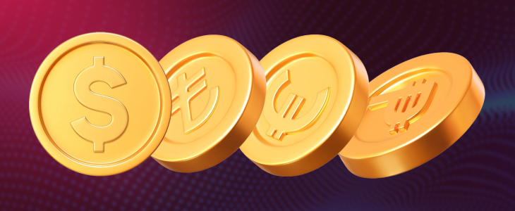 Gold coins with exotic currency symbols, representing Exotic Forex Pairs and the retail traders’ market