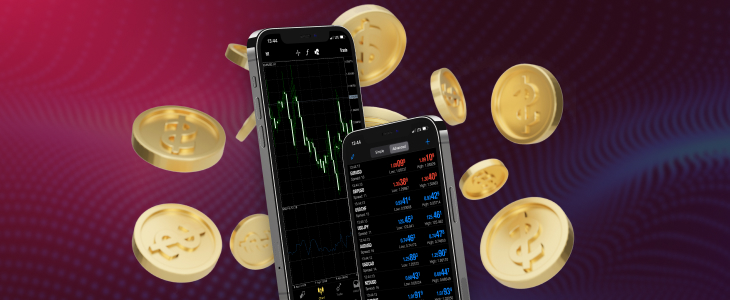 Forex market trading screens with floating gold dollar coins, symbolizing global finance and sovereign wealth fund activity.
